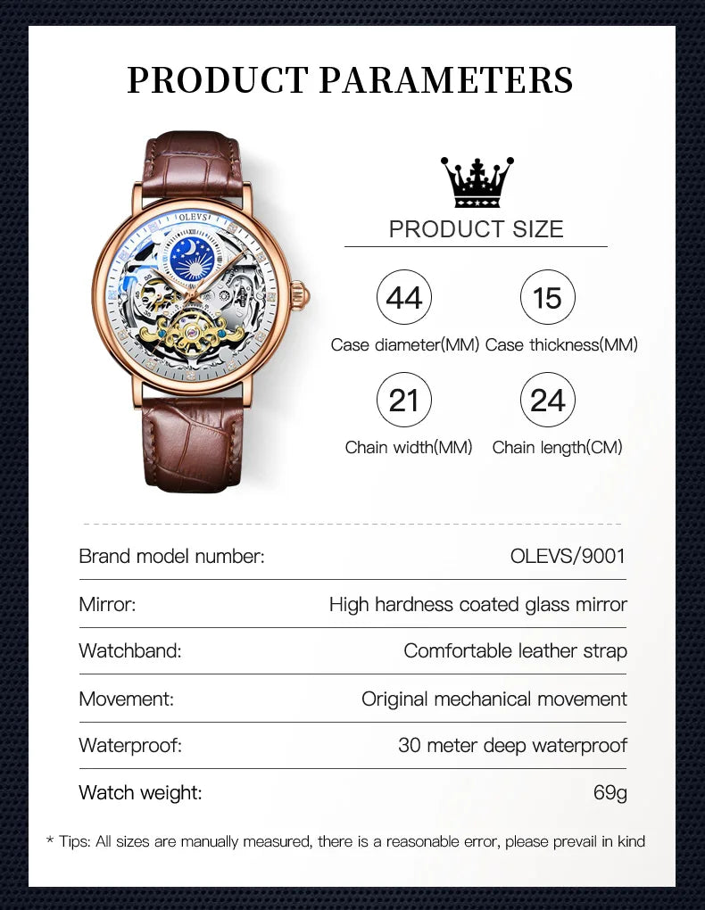 Montre OLEVS Skeleton automatique